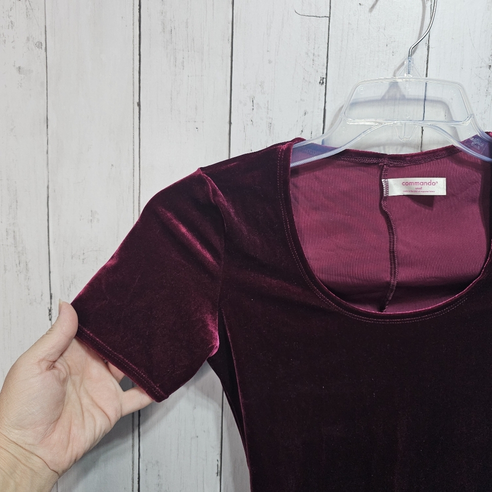 Commando Women's Burgundy Short Sleeve Velvet Bodysuit Size Small USA Made. - Picture 5 of 9